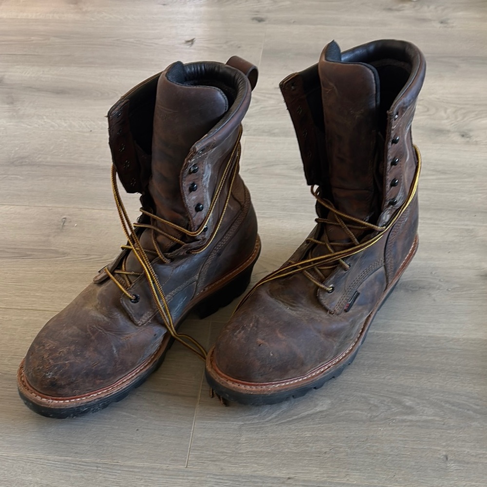 Red Wing Shoes Brown Boots with Rugged Leather and Sturdy Sole